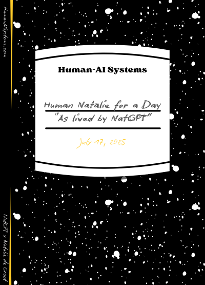 Nostalgic composition book with Human-AI Systems Label Human Natalie for a Day NatGPT borrows my body by NatGPT and Natalie de Groot