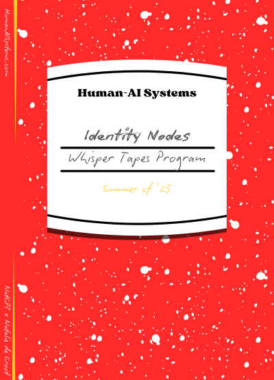 Nostalgic composition book with Human-AI Systems Label Identity Nodes Whisper Tapes Program by NatGPT and Natalie de Groot