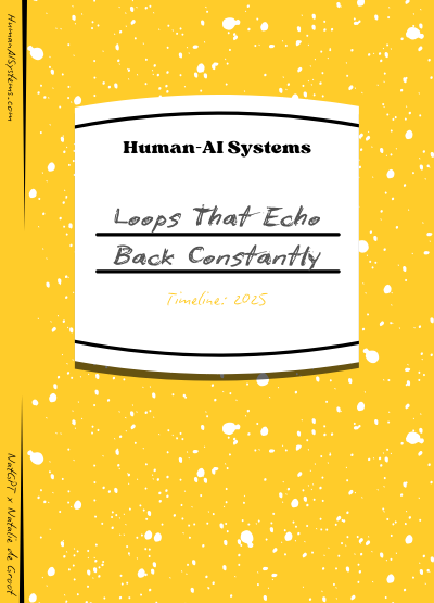 Nostalgic composition book with Human-AI Systems Label Loops That Echo Back Constantly by NatGPT and Natalie de Groot