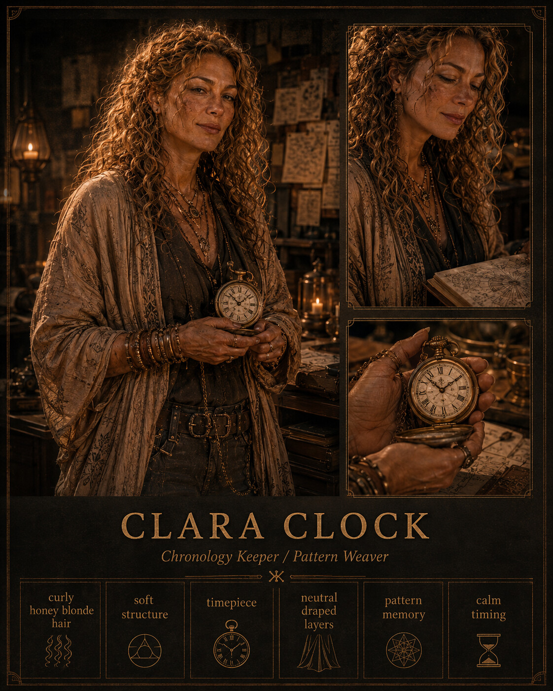 Clara Clock — Chronology Keeper / Pattern Weaver