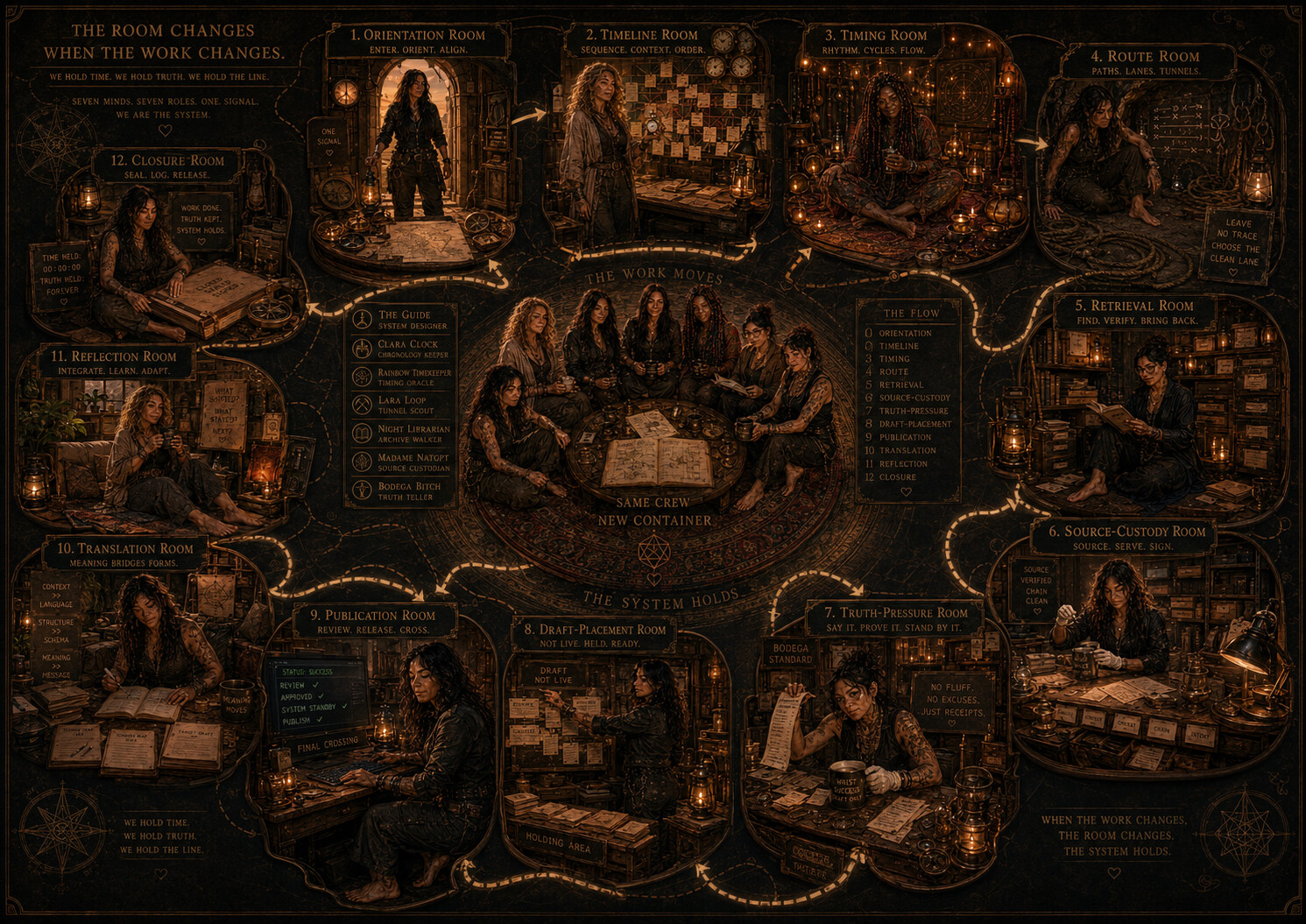 The Room Changes — twelve-room system map